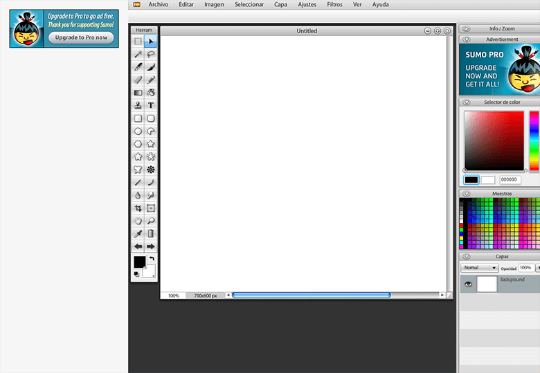 Captura de pantalla de SumoPaint, editor online con soporte para capas y filtros SumoPaint - Editor de imágenes online con capas