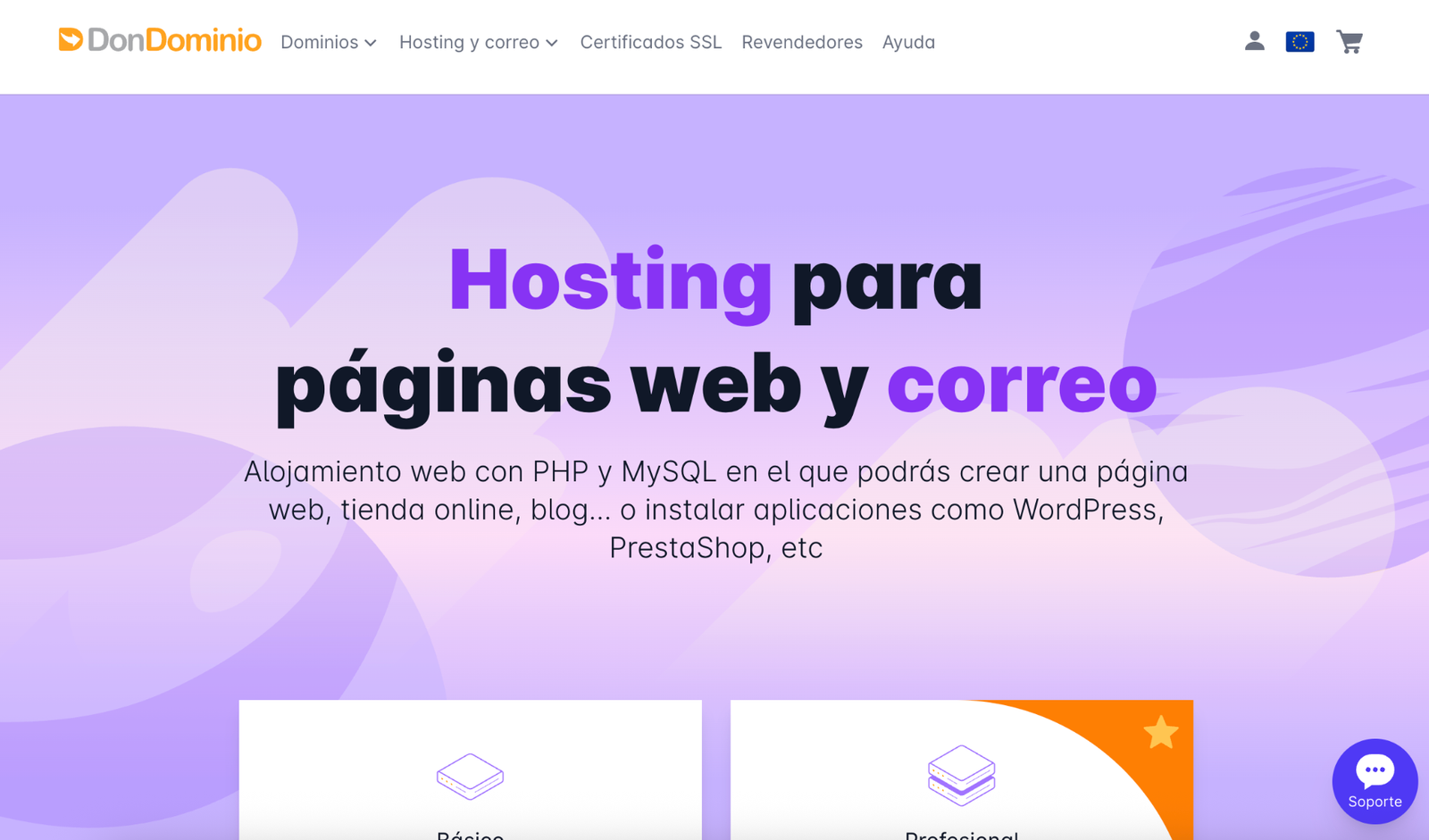 Captura de pantalla del panel de control de DonDominio - Hosting barato Panel de control de DonDominio