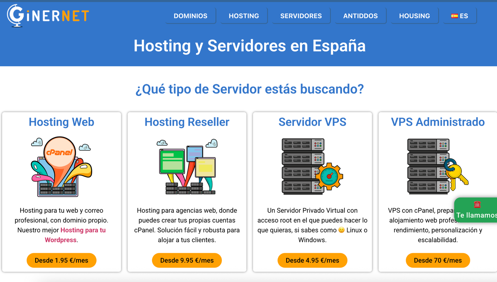 Captura de pantalla del panel de control de Ginernet - Hosting barato Panel de control de Ginernet