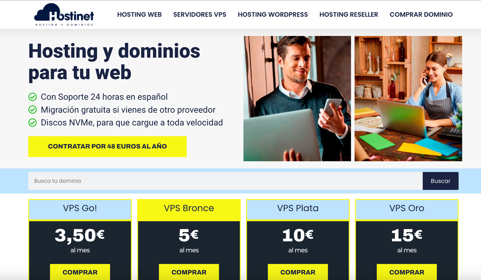 Captura de pantalla del panel de control de Hostinet - Hosting WordPress Panel de control de Hostinet