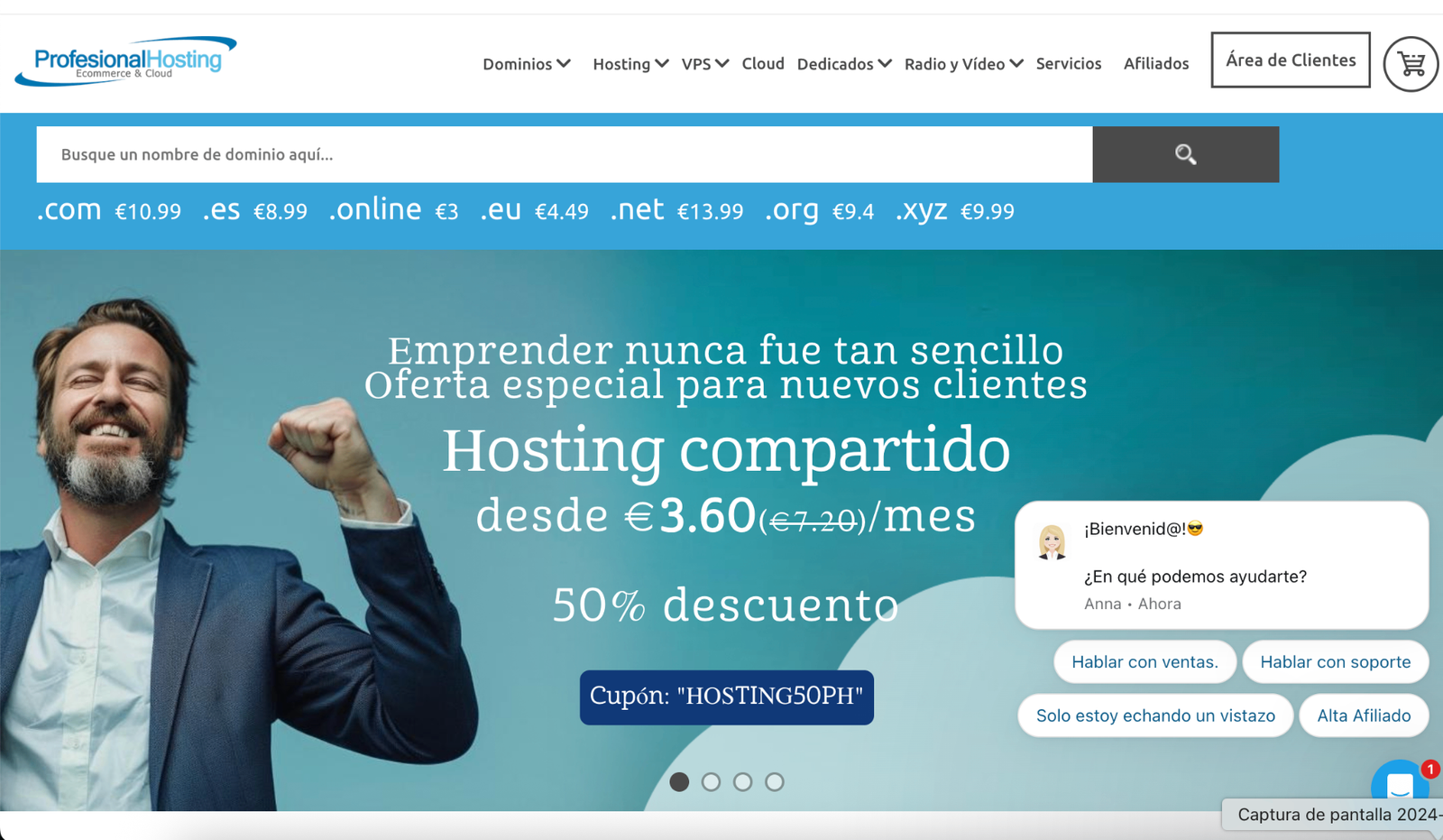 Captura de pantalla del panel de control de Profesional Hosting - Hosting barato Panel de control de Profesional Hosting