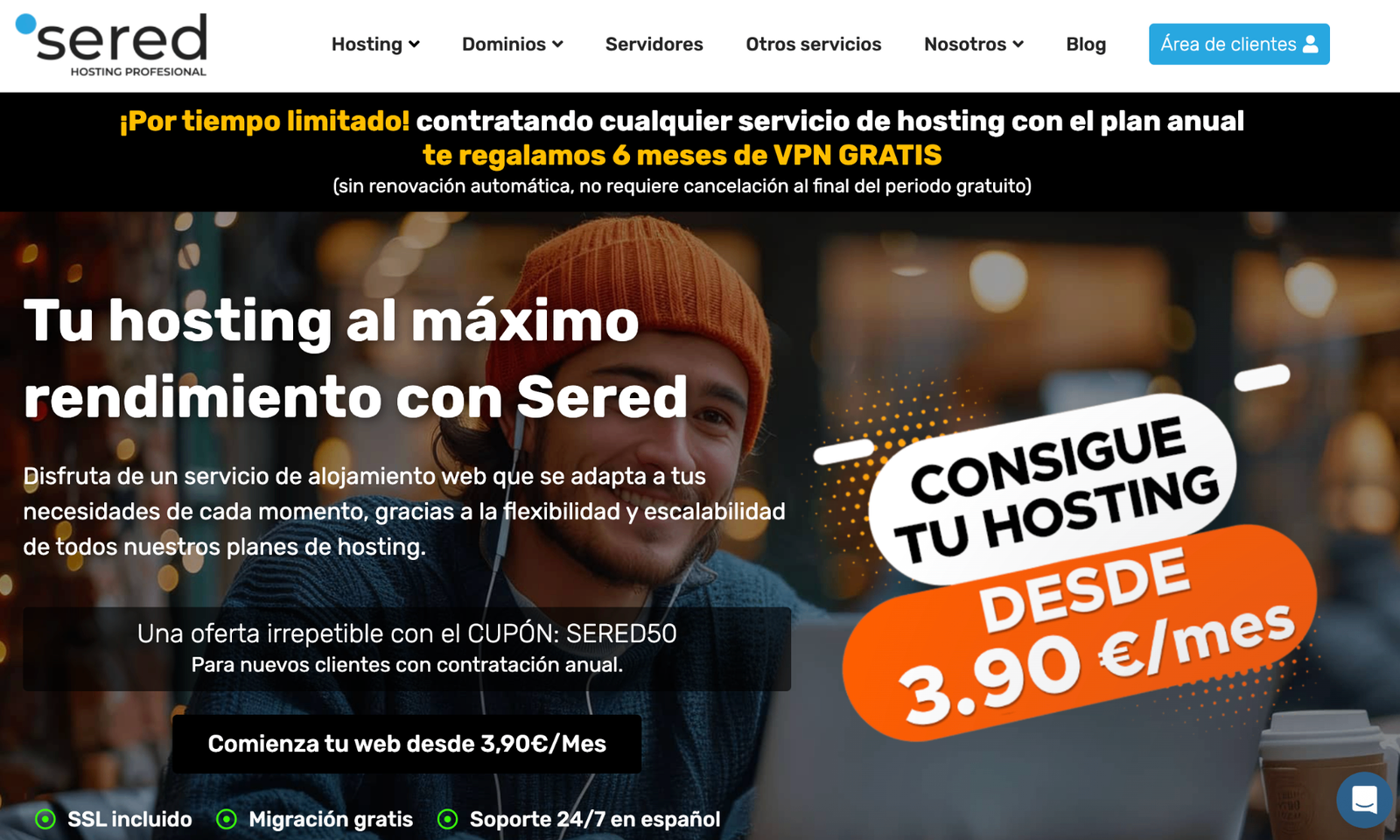 Captura de pantalla del panel de control de Sered - Hosting barato Panel de control de Sered