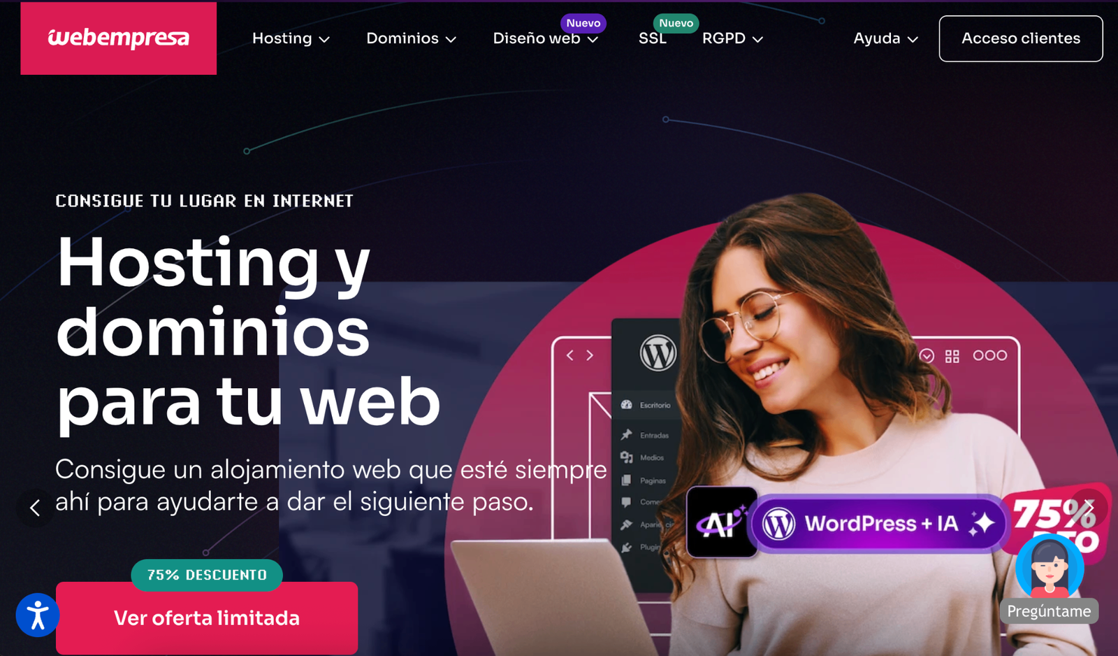Captura de pantalla del panel de control de Webempresa - Hosting cloud Panel de control de Webempresa